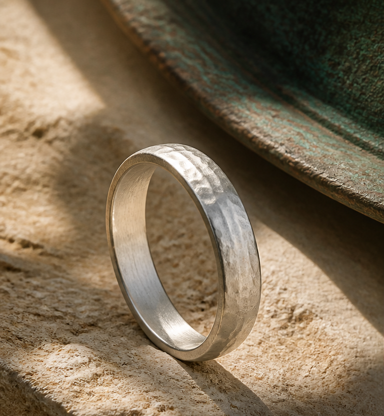 Hammered silver Trace ring